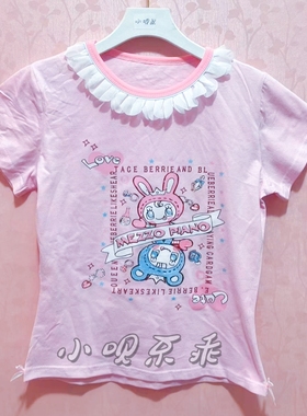 纯棉mezz0pian0韩日系稀有夏女儿服上衣安可拉粉红多巴胺复刻T恤