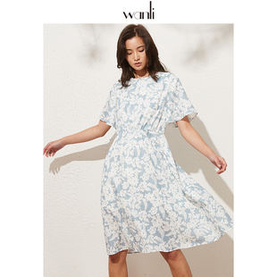 森女雪纺甜美碎花连衣裙 万丽 服饰 女中长款 短袖