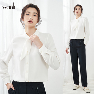 春夏新品女士长袖衬衫雪纺韩范减龄兔耳朵飘带蝴蝶结系带衬衫
