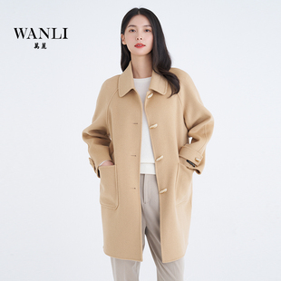 万丽(服饰)女士双面呢大衣100%羊毛简约美拉德经典中长款外套