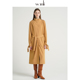 过膝系带立领长外套大衣 姜黄色风衣女中长款 万丽 服饰