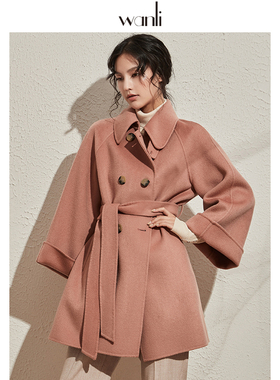万丽（服饰）秋冬小个子韩版女士大衣双面呢外套中长款100%羊毛