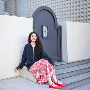 万丽（服饰）女装柔软毛衫时尚上衣拉链舒适女士针织衫