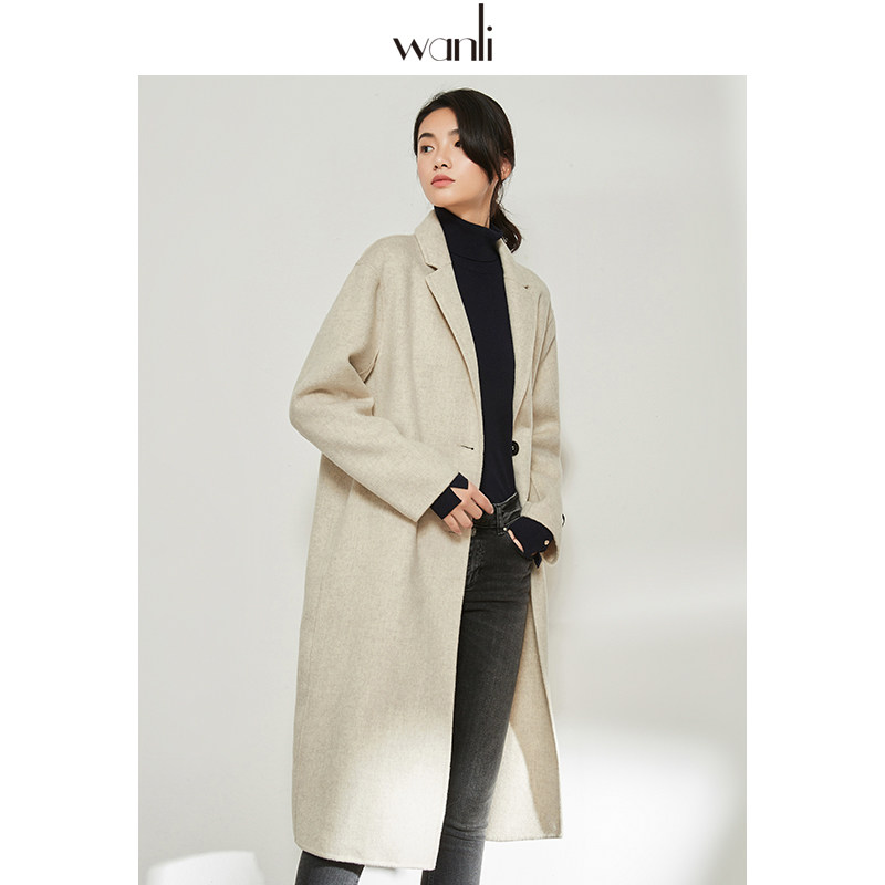 万丽（服饰）2020秋冬双面羊绒大衣女中长款宽松100%羊毛毛呢外套