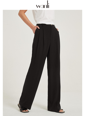 万丽（服饰）女装 新款黑色阔腿裤女长裤薄款垂感休闲裤