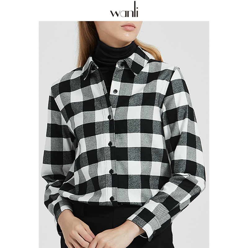 万丽服饰女装纯棉格子法兰绒休闲