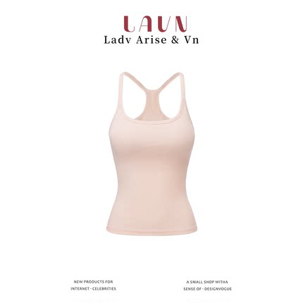 LAVN 浅粉色吊带背心女夏季遮副乳防走光带胸垫外穿挂脖背心上衣