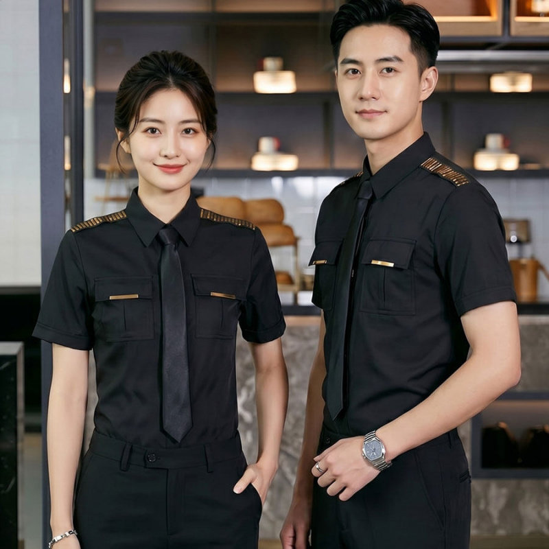 潮流发型师酒吧KTV餐厅演出服空少服务员制服男女生短袖衬衫衬衣