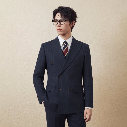 男士商务休闲正装痞帅高级感条纹西服外套工作服西服新郎伴郎礼服