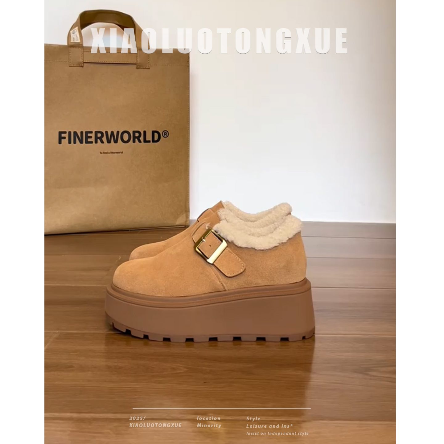 勃肯鞋女2025新款百搭一脚蹬厚底加绒保暖舒适百搭毛毛鞋增高棉鞋