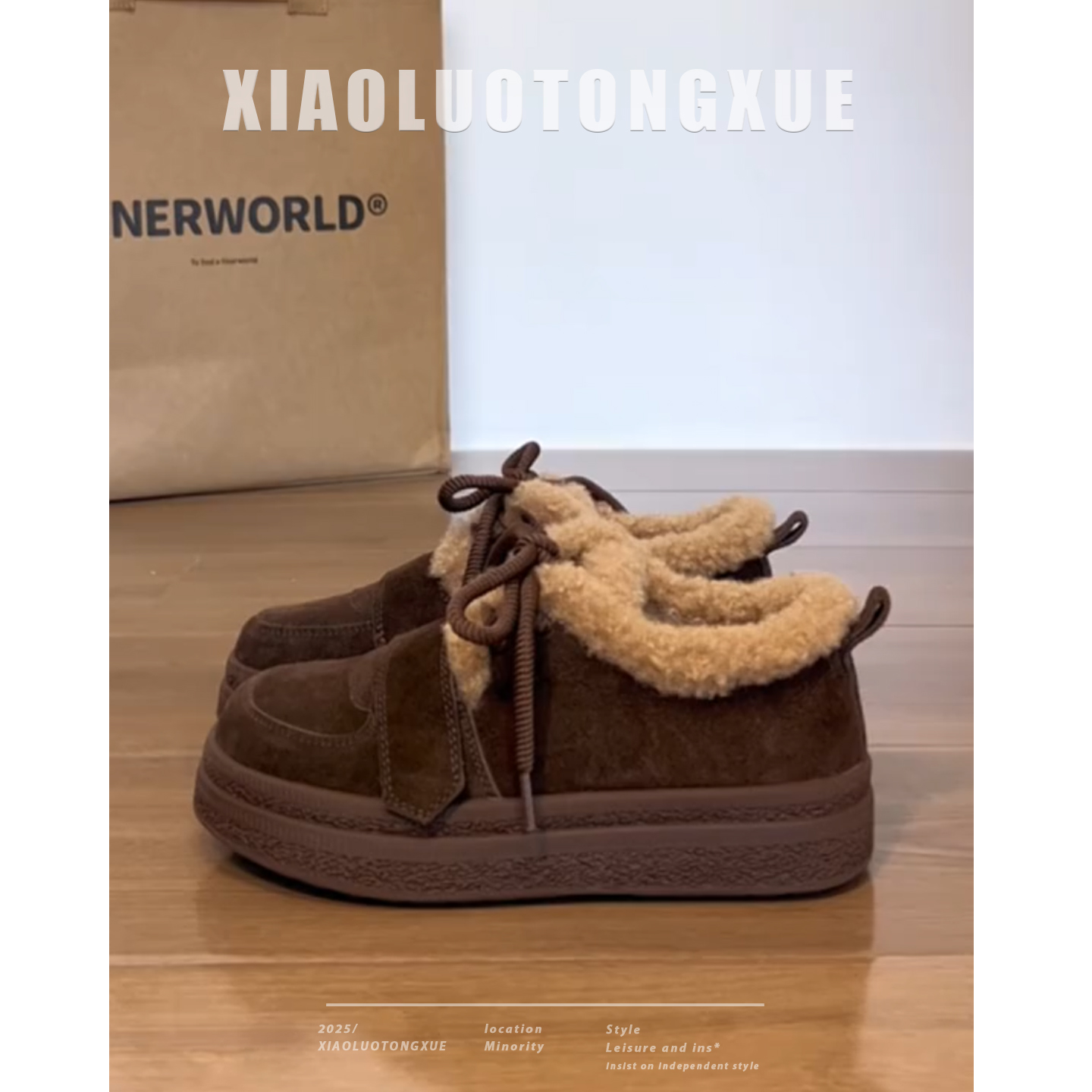 勃肯鞋女2025新款冬季系带圆头厚底加绒保暖时尚百搭英伦风雪地靴