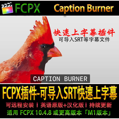 FCPX插件-快速上字幕 Caption Burner 字幕导入 可导入SRT 支持M1