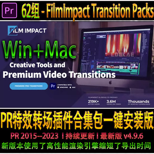 FilmImpact PR Transition溶解擦除缩放模糊漏光故障特效转场插件
