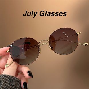 高级感玳瑁色百搭太阳镜复古偏光超轻圆框素颜防紫外线墨镜近视潮