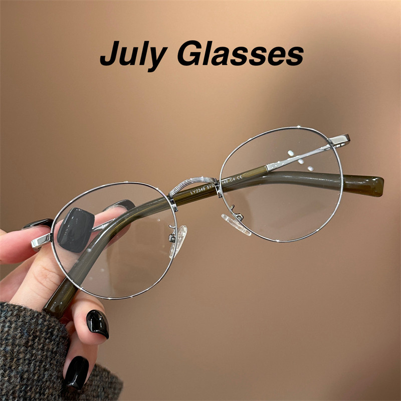 韩版文艺复古金属冷银松绿圆形近视眼镜框潮颜平光镜架可配度韩数