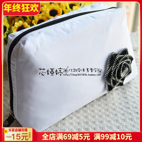 原D化妆包LANC0ME白色化妆品收纳包立体花朵洗漱包
