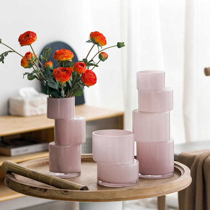 晋豹田园风玻璃桌面竹节花瓶