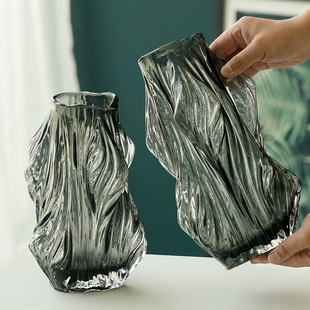 北欧创意玻璃花瓶干花插花水养样板房装饰品客厅餐桌几何家居摆件