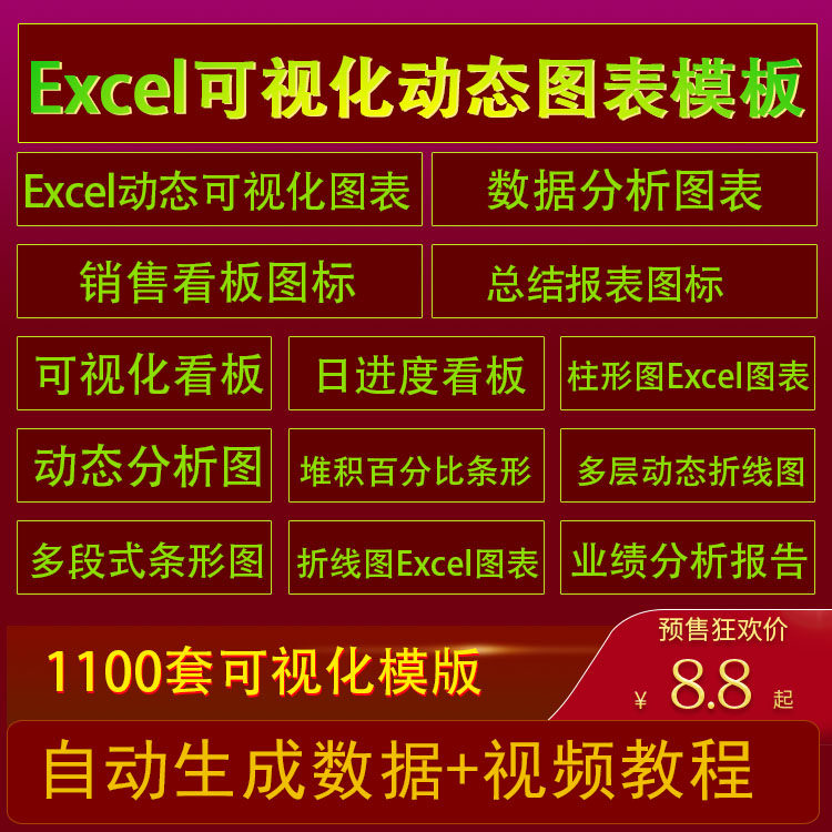 Excel可视化动态图表模板工作表销售财务分析数据大屏表格制作
