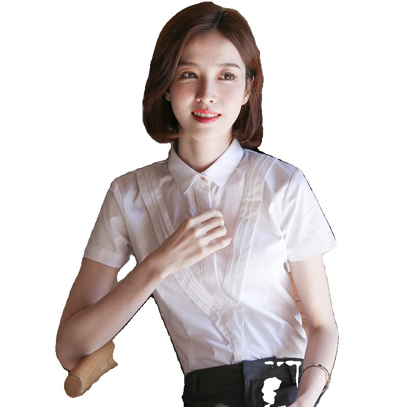 风琴褶短袖白衬衫女夏季新款职业正装工作服气质工装上衣白色衬衣