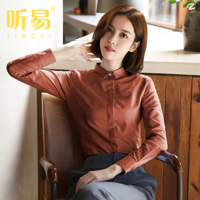 衬衫女磨毛长袖新款工作服衬衣