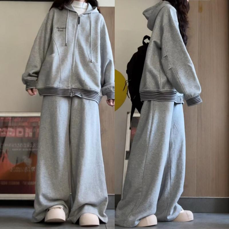 炸街运动服套装女秋冬学生韩版宽松时尚学院风卫衣休闲两件套跑步