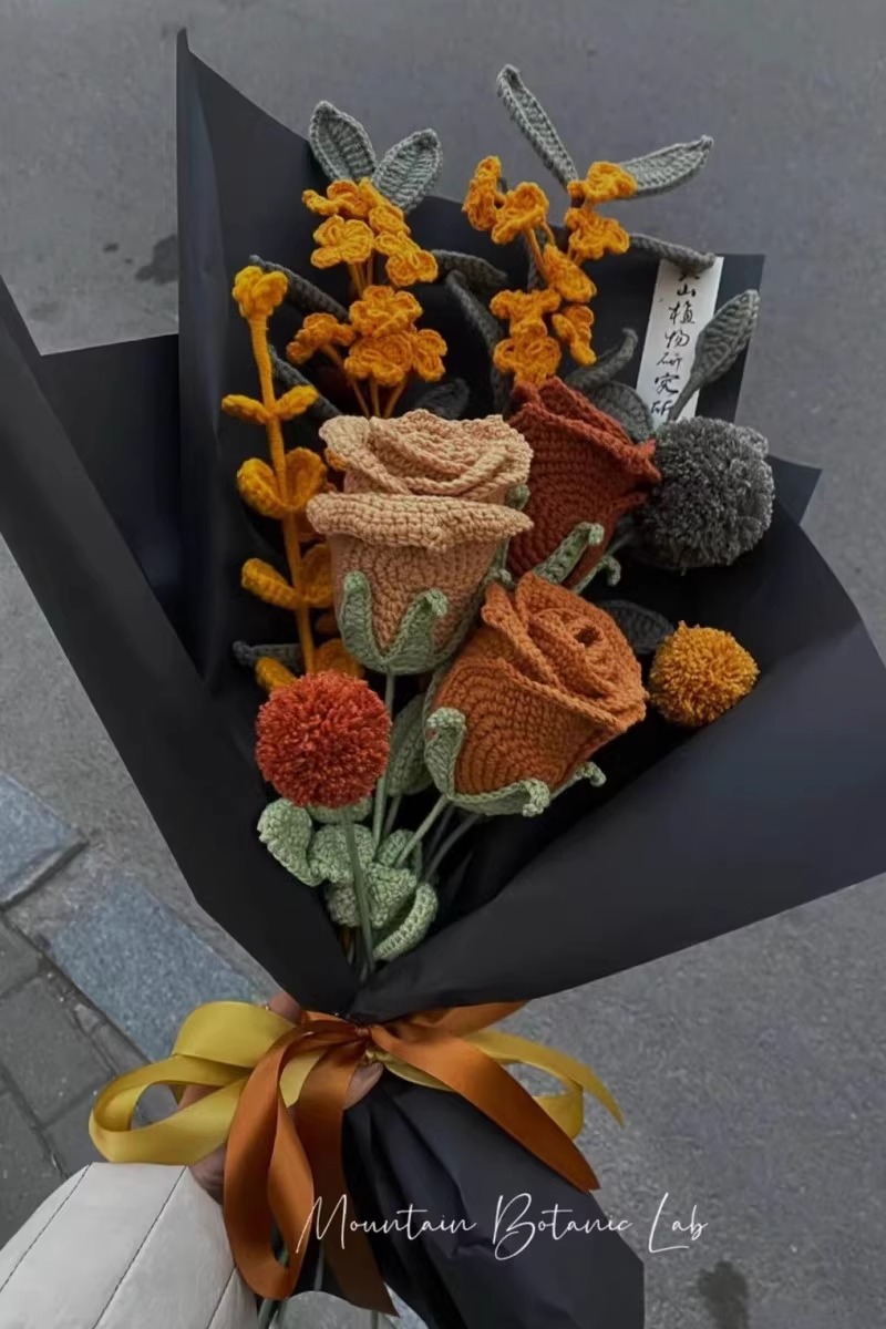 手工编织玫瑰混搭花束diy材料包