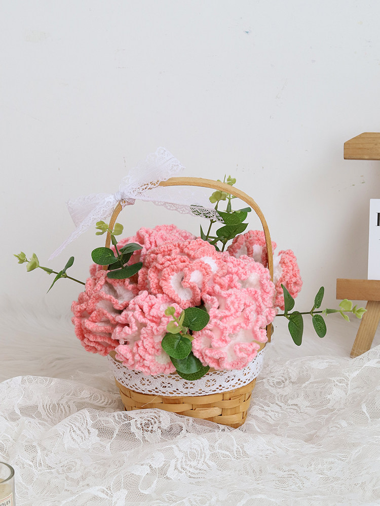 毛线康乃馨花篮手工编织花束diy材料包钩针自制手织送母亲节礼物