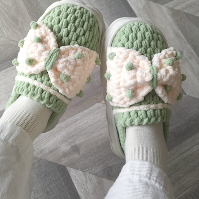 手工编织云朵玫瑰拖鞋diy材料包