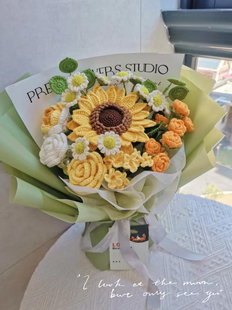 教师节手工编织向日葵玫瑰混搭花束diy材料包自制成品送女友老师
