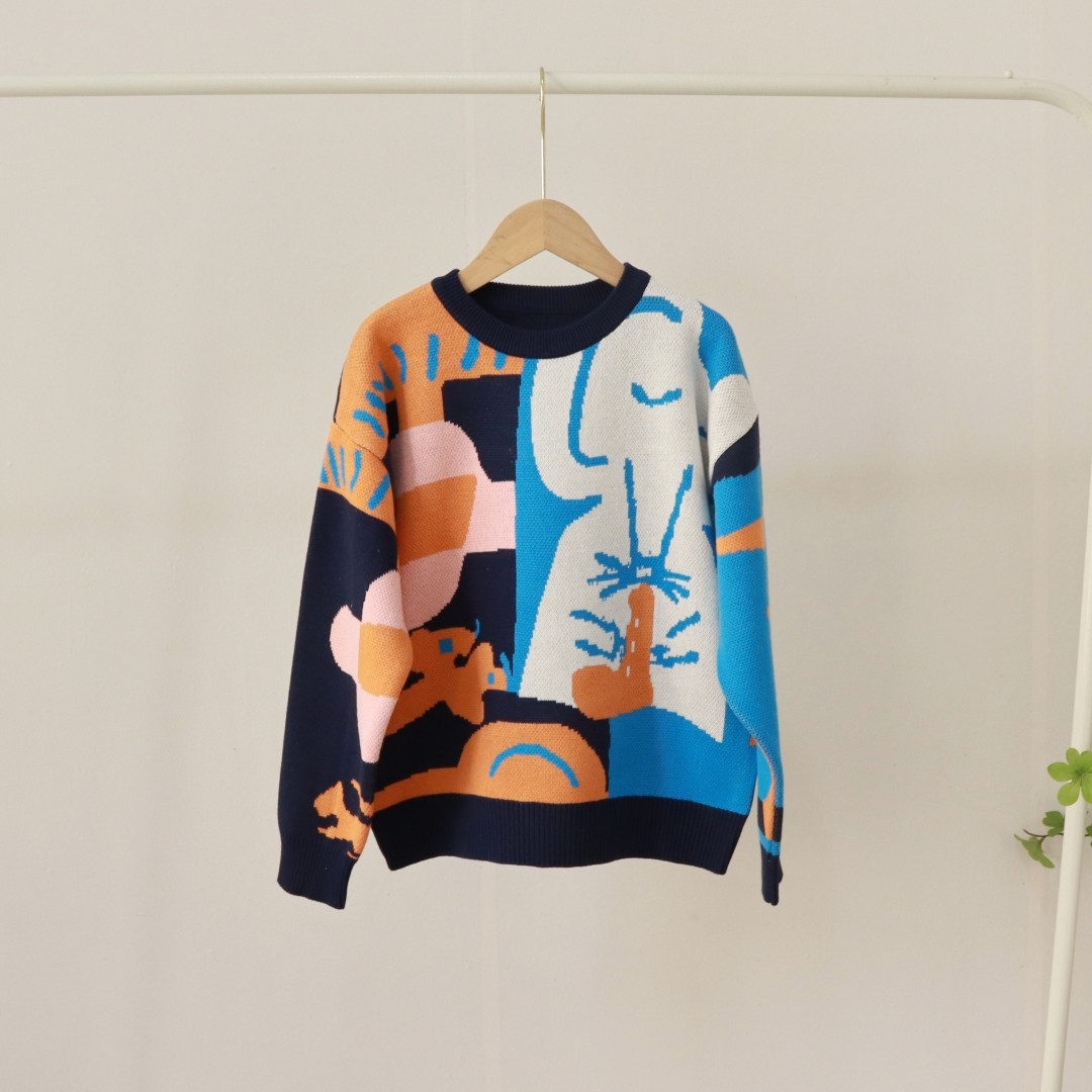 洋气纯棉提花毛衣~男女童圆领艺术感卡通针织衫毛线衣110-160