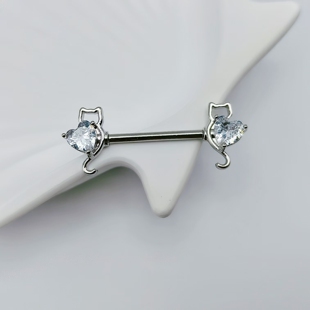 F-136钛合金乳钉可爱猫猫抱心乳头钉1.6粗防过敏情侣情趣穿刺饰品