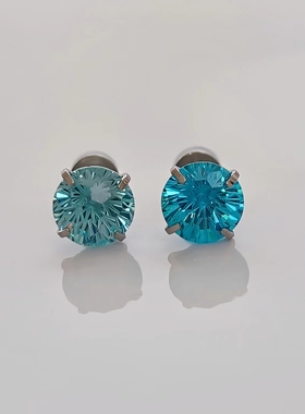 F-136钛合金超闪烟花锆石耳钉梦幻蓝色系耳骨钉耳蜗钉女生耳饰