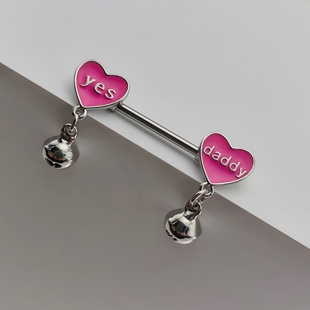 F-136钛合金乳钉粉色爱心铃铛款乳头钉1.6mm粗14G防过敏穿刺饰品
