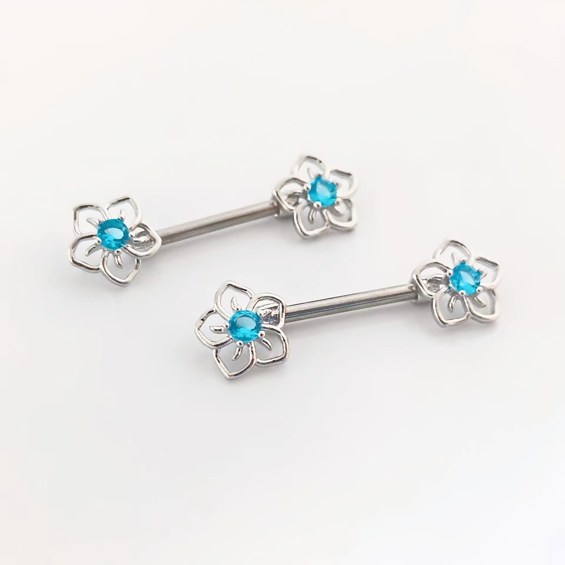 f-136钛合金乳钉绕丝花朵镶锆性感乳环14g情侣情趣穿刺饰品成人用