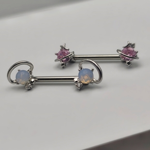 F-136钛合金乳钉蓝色星球乳头钉镶锆粉色星球乳环防过敏穿刺饰品