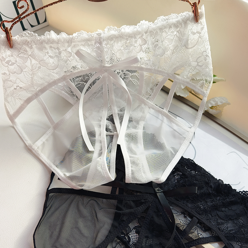 大码免脱开洞裆内裤女胖mm200斤 透明网纱性感诱惑蕾丝镂空丁字裤