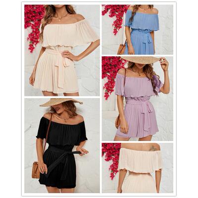 连体裤短裤女 Pleated short sleeved jumpsuits one-piece pants