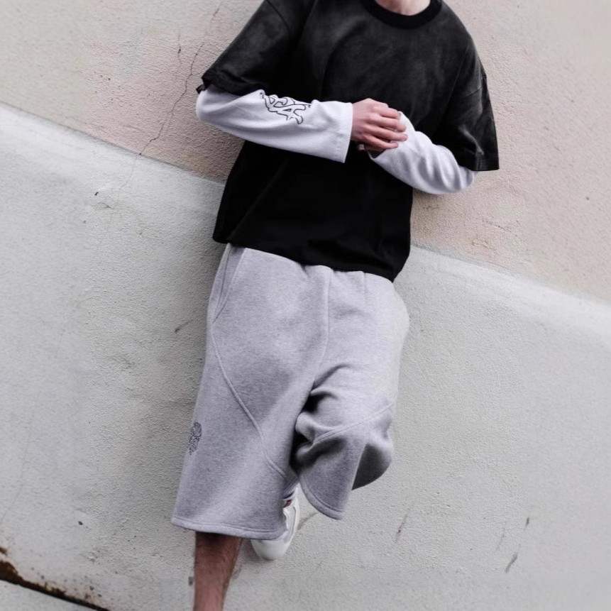 欧美跨境刺绣五分裤卫裤男女休闲高街美式复古嘻哈宽松潮牌短裤