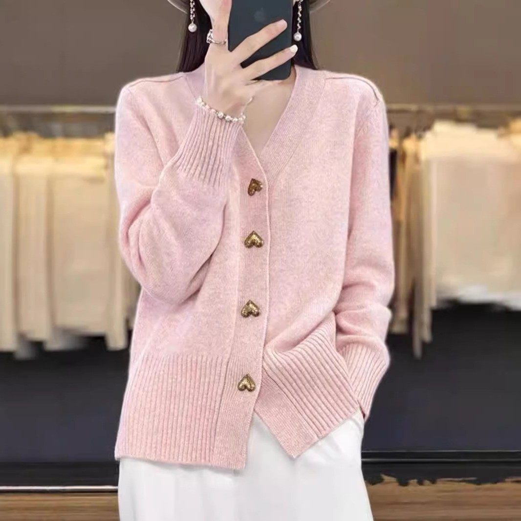 跨境欧美新款爱心扣纯色针织领开衫秋冬简约外搭宽松毛衣女,个性定制/设计服务/DIY,连衣裙加工定制,淘宝优惠券,粉丝福利购,淘宝优惠卷