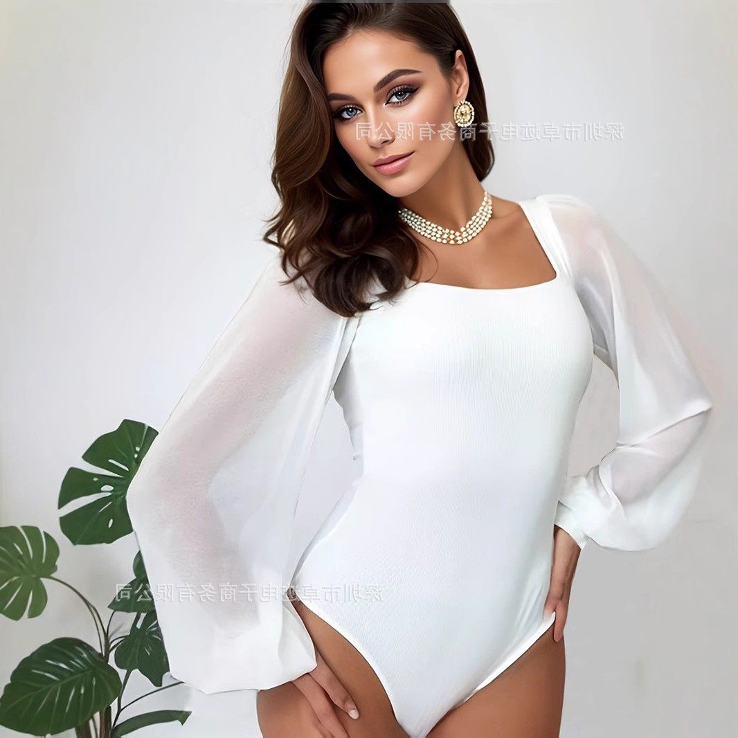 Блузка боди с длинным 雪纺灯笼袖连体衣