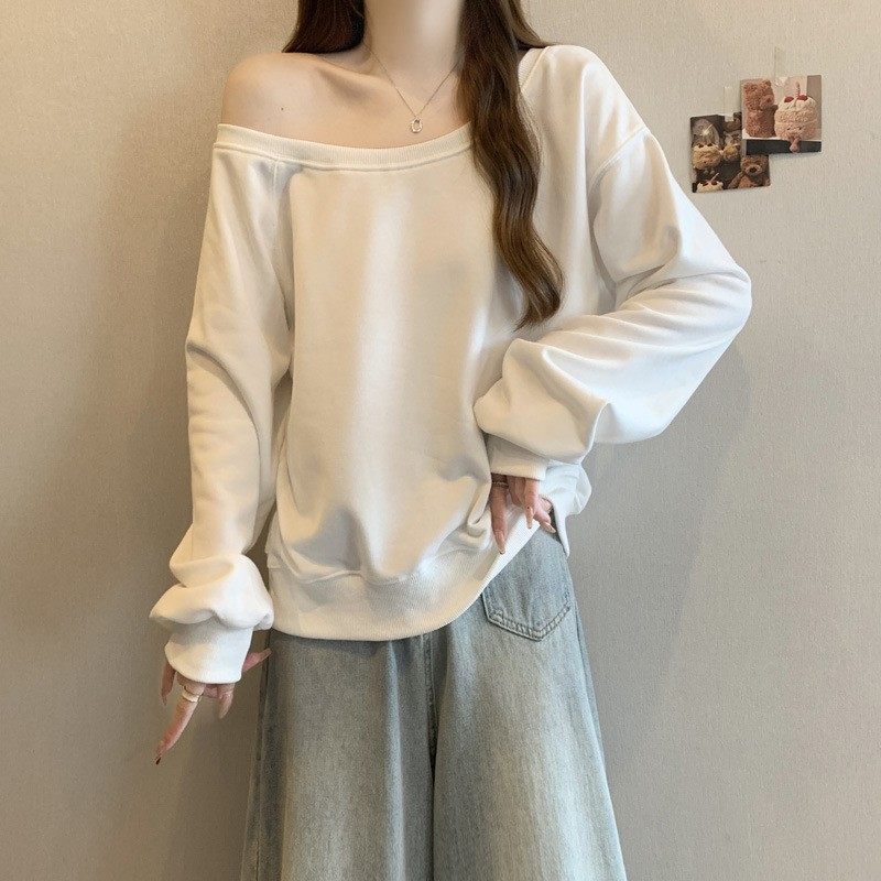 欧美风纯色一字肩斜领长袖卫衣女秋冬装韩版宽松加绒加厚上衣外套,个性定制/设计服务/DIY,连衣裙加工定制,淘宝优惠券,粉丝福利购,淘宝优惠卷