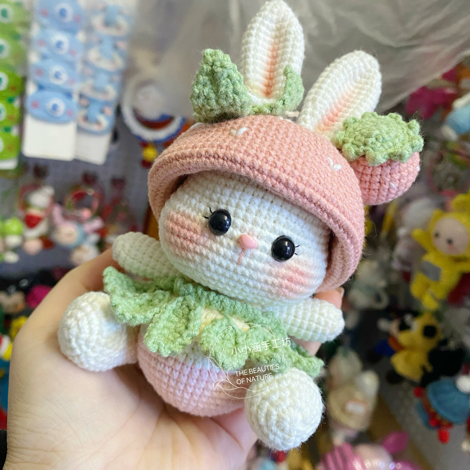 成品手工编织毛线可爱草莓小兔子创意玩偶