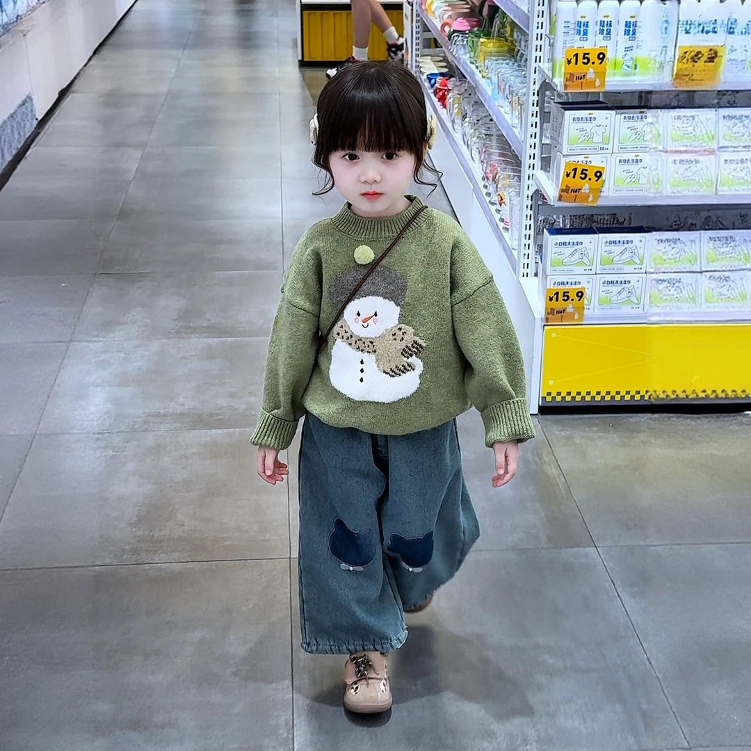 女童套装冬款套头衫新款高级感男女宝宝针织小雪人上衣加厚牛仔裤,童装/婴儿装/亲子装,套装,淘宝优惠券,粉丝福利购,淘宝优惠卷