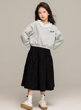 女童卫衣套装蕾丝花边上衣+半身裙两件套2026春装中大童女装韩版
