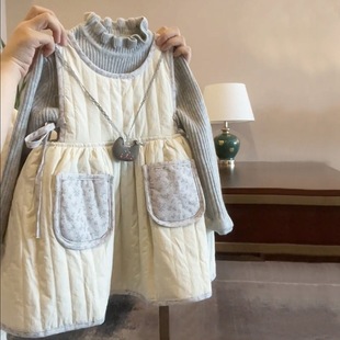 背心裙套装 秋冬季 宝宝加厚夹棉冬装 儿童森系复古韩版 女童巨好看