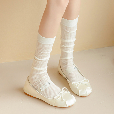 miu系芭蕾风袜子女春秋薄款中筒袜白色堆堆袜可爱冬天长袜小腿袜