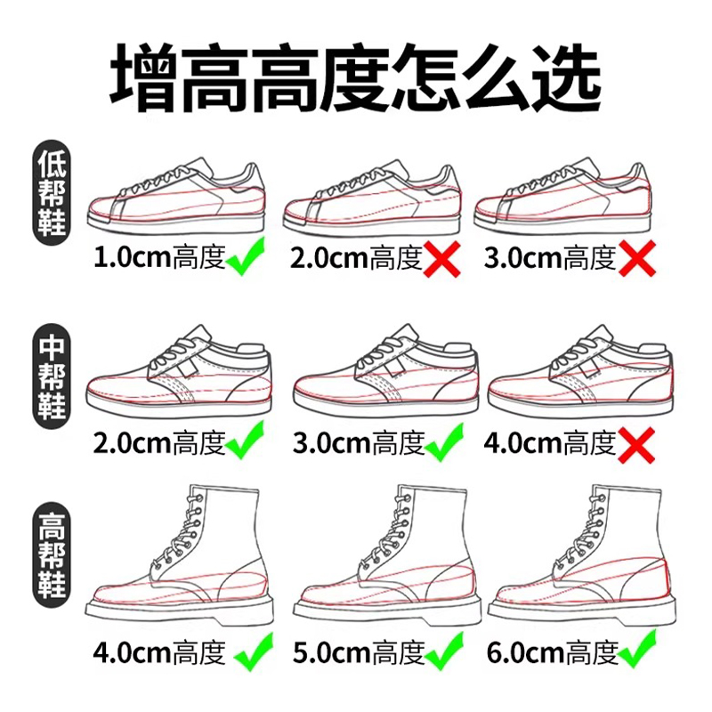 多高度隐形增高鞋垫适配多种鞋型