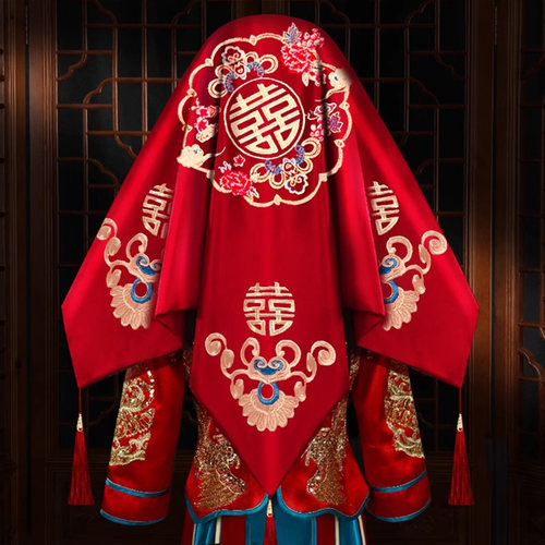 红盖头结婚用品婚庆秀禾中式头纱