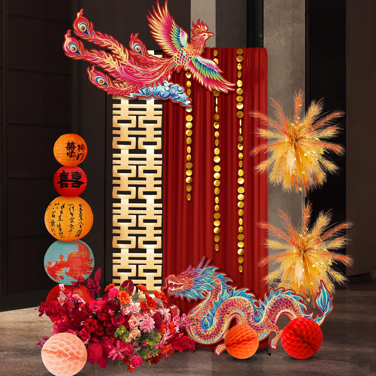 结婚订婚迎宾牌晨袍拍照区布置